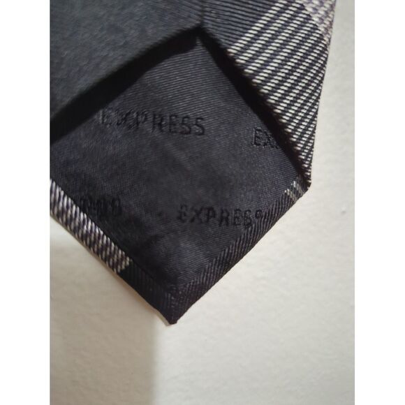Express‎ Tie Mens Checkered Plaid Gray Black White NWT - Picture 7 of 8
